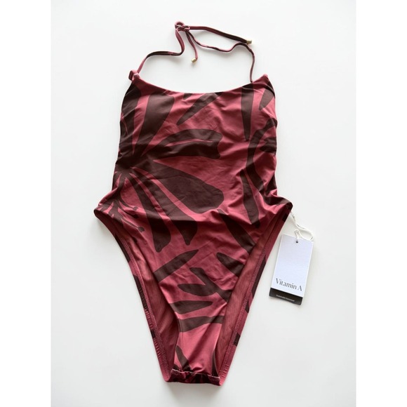 Vitamin A Other - Vitamin A Pink Brown Tropical Print Halter One Piece Swimsuit Small NWT